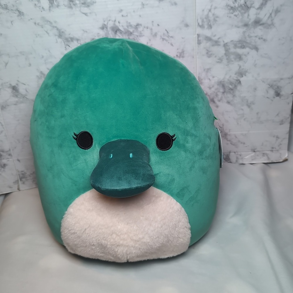 Squishmallows 16" Selassi Emerald Green Platypus Fuzzy White Belly Plush NWT